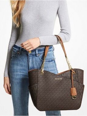 Michael Kors Jet Set -Dark Brown MK Signature Logo Shoulder Bag